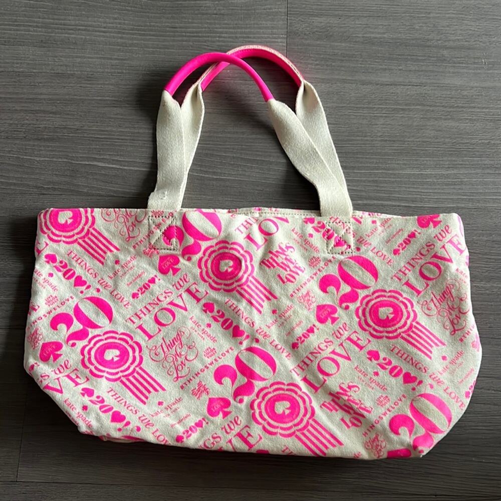 Kate Spade Canvas 20th Anniversary 20 Things We Love Tote Bag Pink Beige